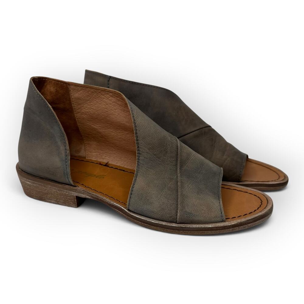 Free People Women 37 Distressed Gray Leather Open Toe Mont Blanc Sandals Boho